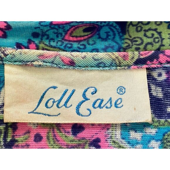 Loll Ease Midi Dress Slinky Patchwork Print Dress Lounging Robe S/M Front Zip GC - Picture 8 of 16